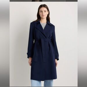 Quince Navy Stretch Crepe Trench Coat NWT  Medium